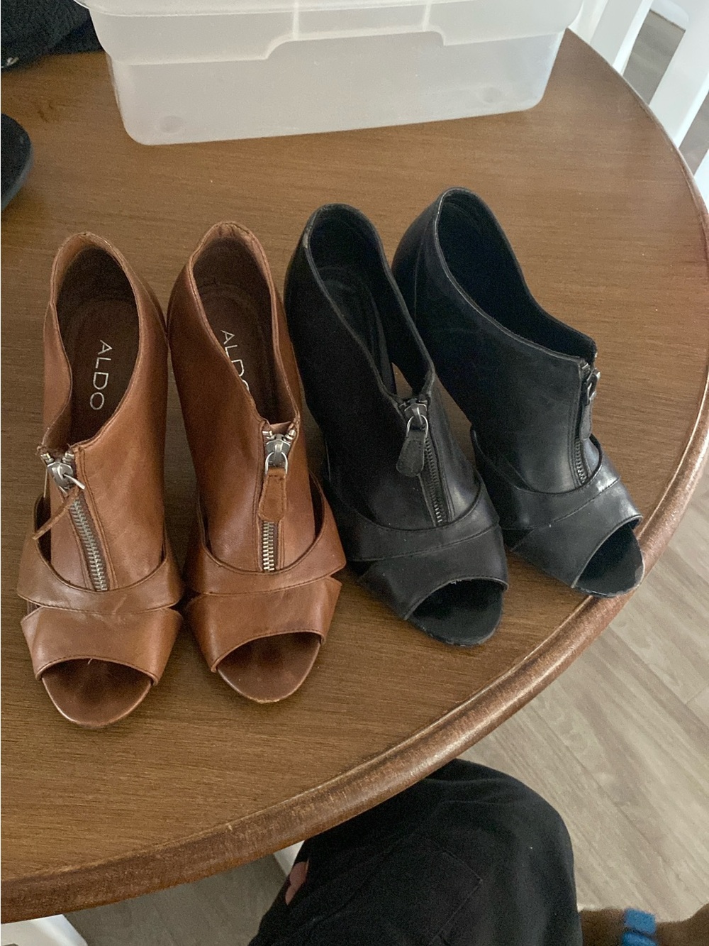 ALDO Women’s Open-Toe Front-Zip Booties in Black and Brown